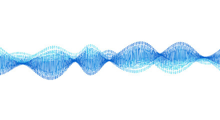 Binary code wave vector illustration for tech design, data flow concept, digital poster, flat style