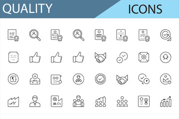 Set of Quality Icons for Business, Professional and Educational Use - Certificate, Magnifying Glass, Thumbs Up, Handshake, Graph, and More