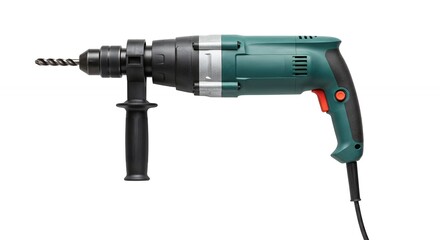 Teal power drill isolated on white background
