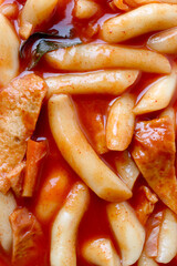 Korean street food Tteokbokki. Close-up full frame