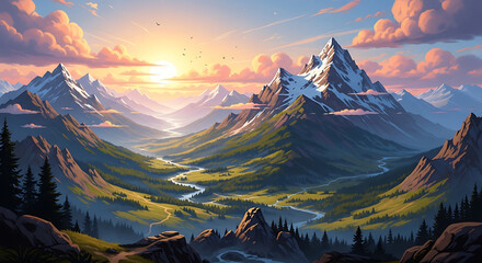 Breathtaking Mountain Scenery and Lush Valley