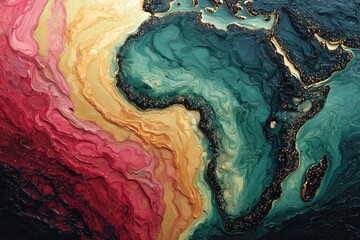 Abstract fluid art piece Map of Africa in Pan-African Colors for Black History Month