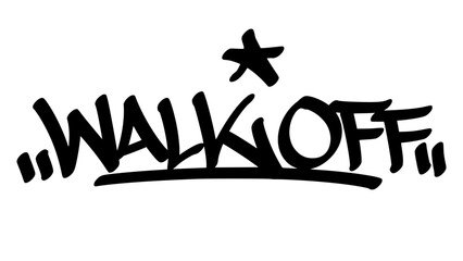Hand-drawn graffiti tag of "Walk Off" in bold black ink. Urban street lettering with baseball theme and transparent background, perfect for dramatic, sporty, and victory-focused visuals. © dirtyfellas
