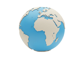 Fototapeta premium Stylized 3d globe showing continents and oceans isolated on transparent background