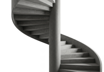 Modern concrete spiral staircase with central column isolated on transparent background