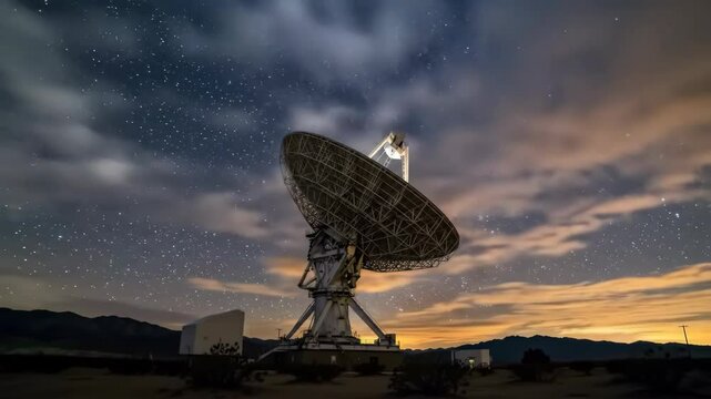 Radio Telescope Under a Starry Night Sky Timelapse