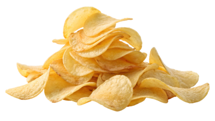 Crispy potato chips piled high on a transparent backdrop invite snacking moments and food-related designs.