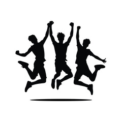 friends jumping vector silhouette clip art logo design illustration