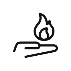 Flame on hand line icon, hand with fire flame vector symbol with editable stroke