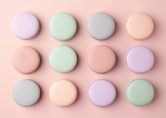 Pastel Macarons Assortment on Pink Background