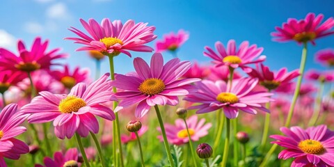 Fototapeta premium Vibrant Pink Flowers Blooming in a Sunny Meadow, a Delightful Display of Nature's Beauty