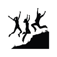 friends jumping vector silhouette clip art logo design illustration