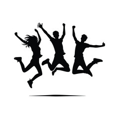 friends jumping vector silhouette clip art logo design illustration