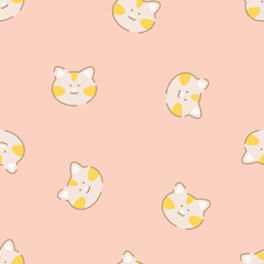 Vector seamless pattern with cute kitten faces. Hand-drawn cat face concept. Cute animal design cards, texture for fabric, wrapping, wallpaper, apparel and phone cases.