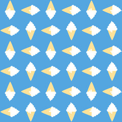 Colorful ice-cream cone cartoon vector pattern in a summer theme. Ice cream in a waffle cone. Dessert sweet food for fabric, wrapping, textile, card, stationery, and phone cases.