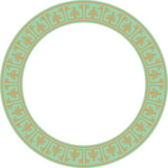 Vector gold with green round classic byzantine ornament. Circle, ring, border, Ancient Greece, Eastern Roman Empire frame. Decoration of the Russian Orthodox Church
