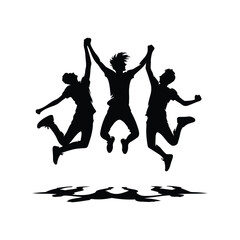 friends jumping vector silhouette clip art logo design illustration