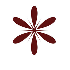 Maroon flower with six petals and radiating lines on a black background