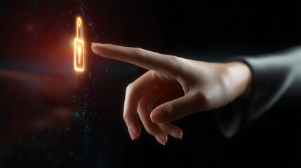 Hand Reaching for Glowing Digital Lock on Dark Screen