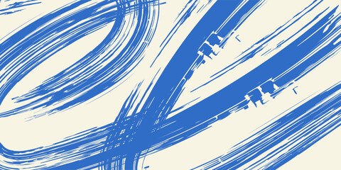 Grainy blue bold brush stroke with spray texture. Hand drawn distress damaged edge vintage template, banner. Grainy bold brush strokes texture with small dots