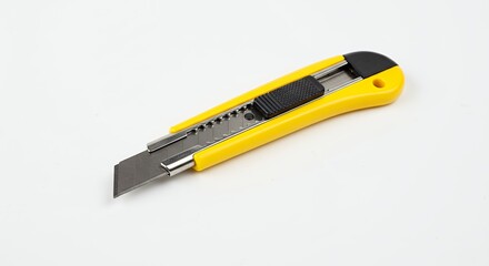 Yellow utility knife isolated on white background