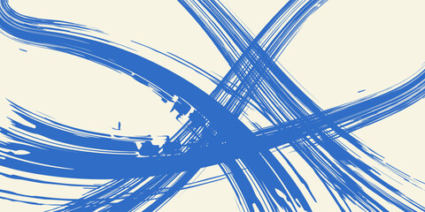 Grainy blue bold brush stroke with spray texture. Hand drawn distress damaged edge vintage template, banner. Grainy bold brush strokes texture with small dots