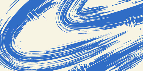 Grainy blue bold brush stroke with spray texture. Hand drawn distress damaged edge vintage template, banner. Grainy bold brush strokes texture with small dots