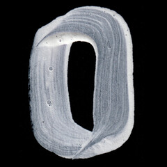 Number 0 made of white paint isolated on black background. Number 1, 2, 3, 4, 5, 6, 7, 8, 9, 0. JPG.