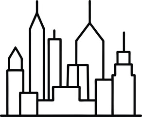 Outline Cityscape with High-Rise Towers in Minimal Line Art