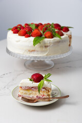 A strawberry and mascarpone cream cake with lemon