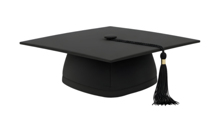 A black graduation cap with a tassel symbolizes academic achievement and completion on a clean background, ready for design integration.