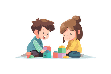 Boy and girl Playing with Colorful Blocks – Cognitive and Social Development in Early Childhood