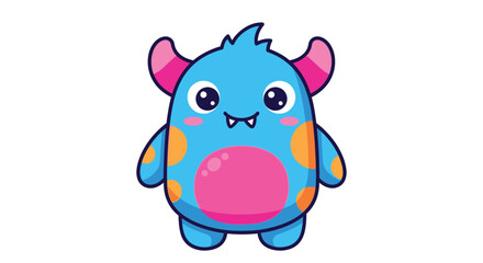 Obraz premium A cute cartoon monster with blue fur pink accents and orange spots on a white background illustration