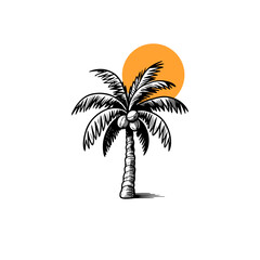 Fototapeta premium Palm Tree Silhouette with Sun