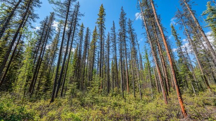 Tall trees in a bright forest