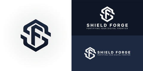Modern SF lettermark logo within a strong hexagonal shield, designed for cybersecurity and digital security companies. It symbolizes robust protection, innovative defense, and secure solutions.