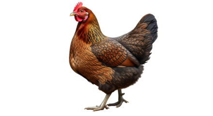 Brown hen stands gracefully with its feathered body against a transparent backdrop providing adaptable design asset.
