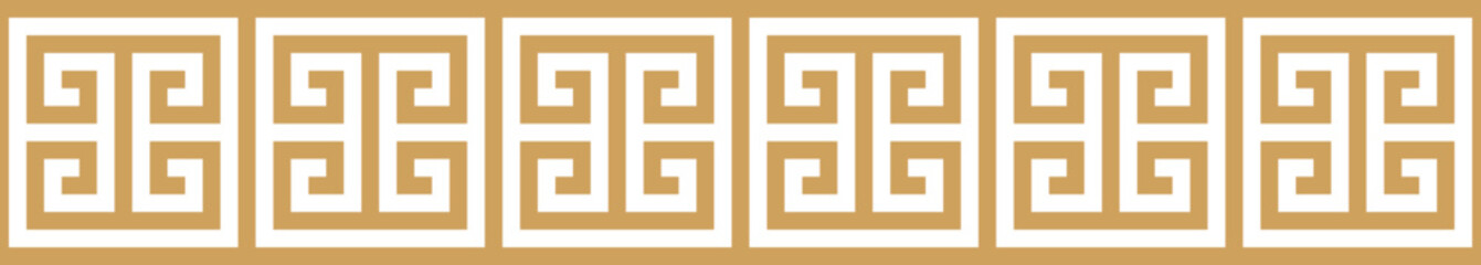 Seamless Greek key border in gold color for elegant and classic design, repeating geometric pattern evokes ancient motifs for card, cover, template, isolated on transparent background