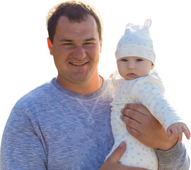Happy father with the child in the field