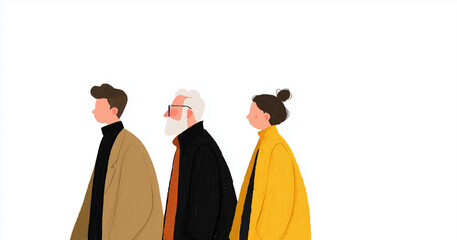 Urban Fashion Trio of Diverse Ages, Minimal Art