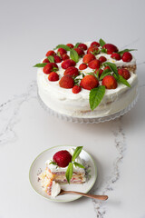 A strawberry and mascarpone cream cake with lemon