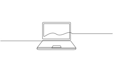 Continuous one line drawing of laptop gadget. One line drawing illustration of modern laptop, Laptop continuous one line drawing. Gadget sign in simple linear style. Editable outline