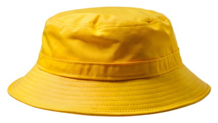 Stylish yellow bucket hat protects from sun, ideal for casual fashion, providing shade and adding a pop of color to summer outfits.