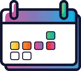 Illustration of a calendar with gradient colors and marked days, isolated on a white background plain style