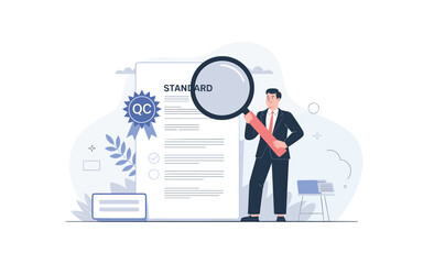 Standard Quality Control Checklist: A Visual Representation with Magnifying Glass and Inspector