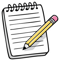 Lined notepad and pencil clipart illustration, isolated 