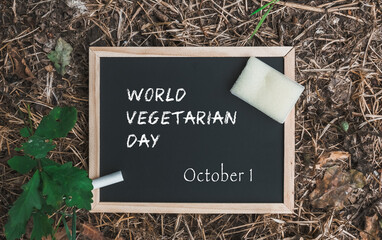 Chalkboard with the words World Vegetarian Day written on it