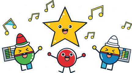 Festive Music Notes And Stars Design.
