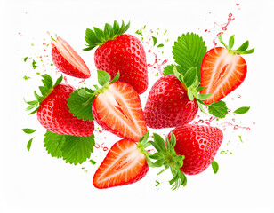Dynamic Red Strawberry: Fresh, Juicy, Levitating with Splash