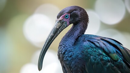 A glossy ibis in its dark brilliant tones folded neatly together